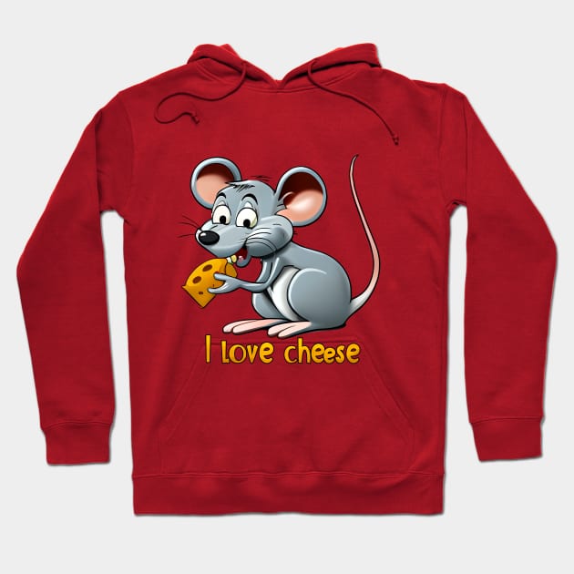 Mouse eating Cheese, I love cheese Hoodie by KOTOdesign